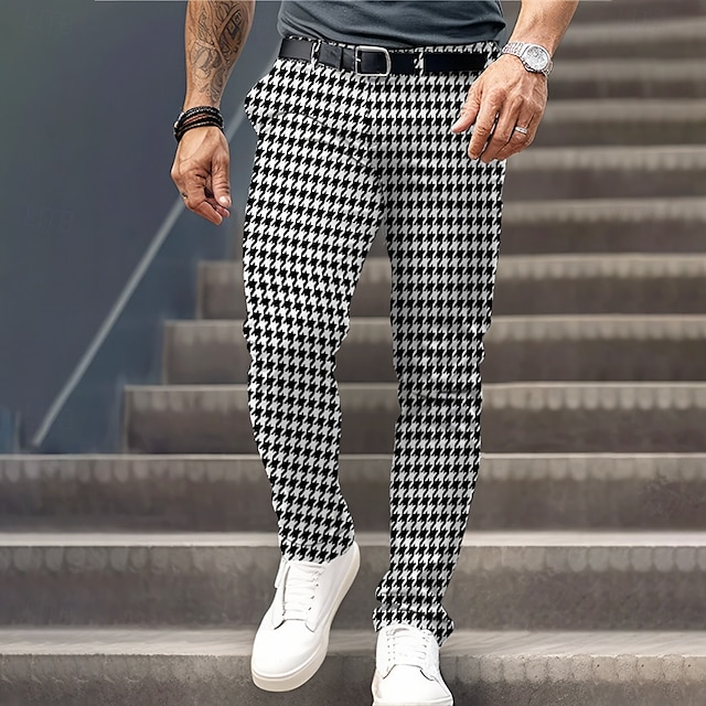  Homme Pied-de-poule pantalon de costume Taille médiale Vêtement décontracté Formel Quotidien Zippé Poche Eté Printemps Automne 3D effet Noir