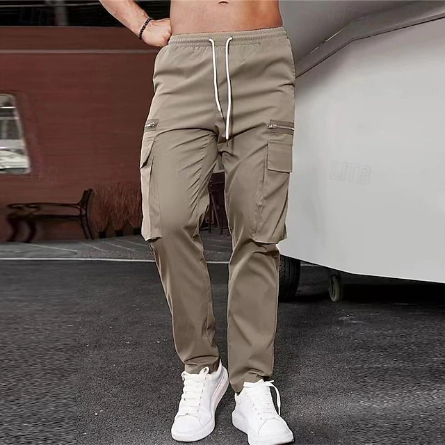 Men's Cargo Pants Cargo Trousers Drawstring Elastic Waist Multi Pocket Plain Wearable Outdoor Daily Camping & Hiking Fashion Classic Black Army Green 46