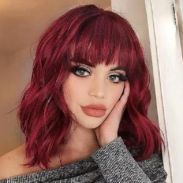  Perucas Curtas Cacheadas com Franja Perucas Wavy Bob para Mulheres Perucas Sintéticas Resistentes ao Calor Perucas Comprimento Ombro Halloween Cosplay Festa