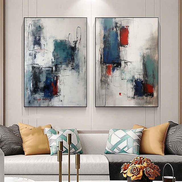  handgemachtes blaues und rotes abstraktes Gemälde handgemachtes minimalistisches Gemälde auf Leinwand Gemälde moderne abstrakte Wandkunst Malerei handgemalt Wabi-Sabi Kunst Büro Gemälde Wandkunst