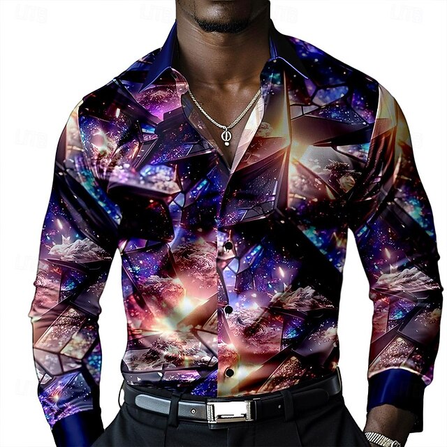 Men's Shirt Dress Shirt Button Up Shirt Long Sleeve Fashion Casual Party Evening Wear Causal Casual Summer Spring Fall Turndown Button Up 3D Print Purple4