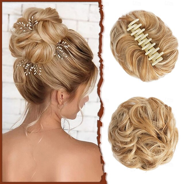 Claw Clip Messy Bun Hairpieces Wavy Curly Hair Bun Clip in Claw Chignon ...