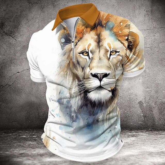 Men's Zip Polo Shirts Golf Shirt Short Sleeve Polo Shirts Collared Shirts Funny Streetwear Vacation Wear Party Outfits 3D Print Quarter Zip Polo Spring & Summer White 5