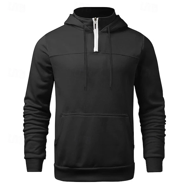 Men's Hoodie Quarter Zip Hoodie Black Navy Blue Khaki Light Grey Dark Gray Hooded Plain Pocket Sports & Outdoor Daily Holiday Polyester Streetwear Basic Casual Spring & Fall Clothing Apparel Hoodies 6