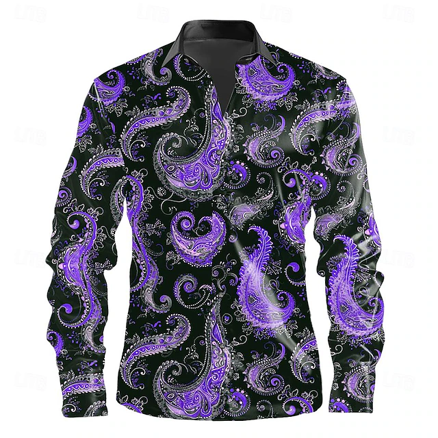 Men's Shirt Dress Shirt Button Up Shirt Long Sleeve Fashion Casual Causal Casual Summer Spring Fall Turndown Collared Shirts Button Up 3D Print Purple Orange 5