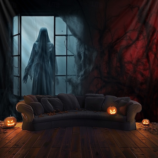  Halloween Decorations Scary Ghost Hanging Tapestry Wall Art Large Tapestry Mural Decor Photograph Backdrop Blanket Curtain Home Bedroom Living Room Decoration