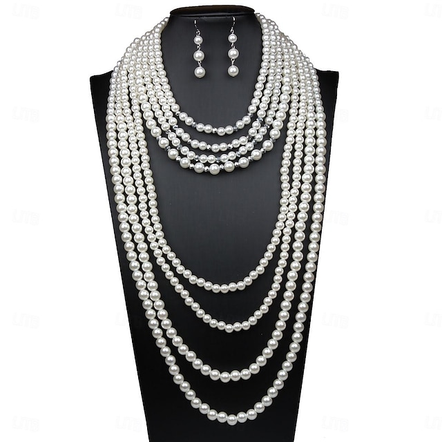  Bruidssieradensets 1 set Parel 1 Ketting Oorbellen Dames Elegant Stijlvol Schattig Meerlaags Kostbaar Rond Sieraden set Voor Bruiloft Feest
