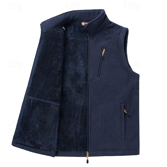  Homens Colete de Trilha Colete de Lã para Caminhada / Trilha Sem Manga Blusas Ao ar livre Térmico / Quente Forro de Velocino Inverno Zíper Bolsos Poliéster Preto Verde Tropa Azul Real Campismo