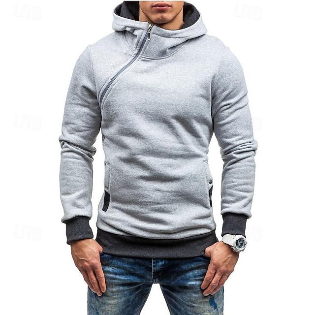 Herr Huvtröja Huvtröja med dragkedja i Quarter Svart Rubinrött Blå Kamel Grå Huva Slät Lappverk Sport & Utomhus Dagligen Helgdag Streetwear Grundläggande Ledigt Vår & Höst Kläder Pull Tröjor