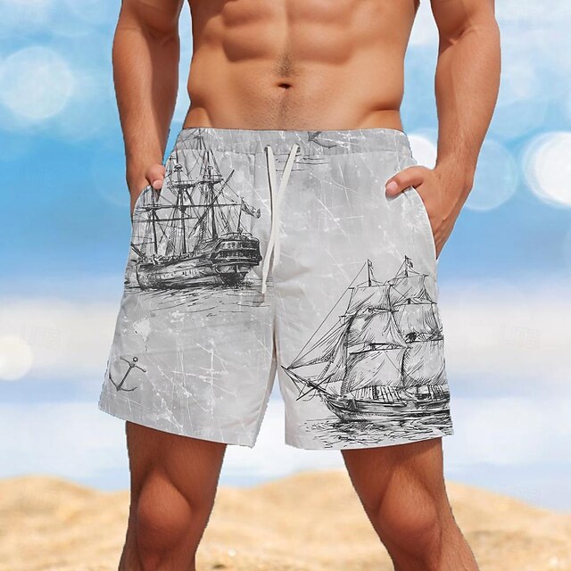Men's Boat Sailboat Swim Trunks Swim Shorts Board Shorts Mid Waist Fashion Streetwear Designer Casual Daily Holiday Pocket Drawstring Elastic Waist Designer Clothing Apparel4