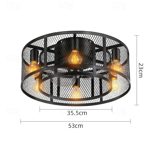  led takvifte lys 53cm 6-lys med fjernkontroll lydløs vifte taklys retro industrivifte pendel lys metall vintage burvifte tak lys for soverom stue spisestue lampe 110-240v (pære ikke inkludert)