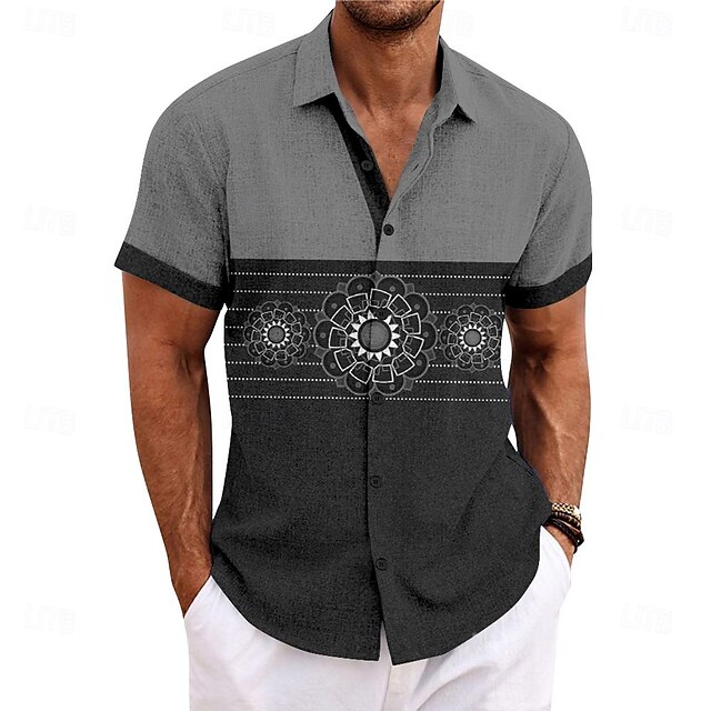 Ethnic Casual Tribal Men's Shirt Button Up Shirt Short Sleeve Daily ...