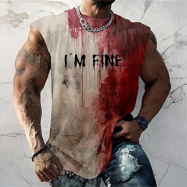 Men's Blood Splatter Blood stains T Shirt Sleeveless T shirt 3D Print Crew Neck Shirt Fashion Daily Party Street Khaki Summer Spring Clothing Apparel S M L XL XXL XXXL4