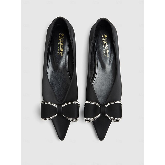  ballerine nere a punta da donna con fiocco - eleganti ballerine decorate con strass per lavoro, feste e abbigliamento casual