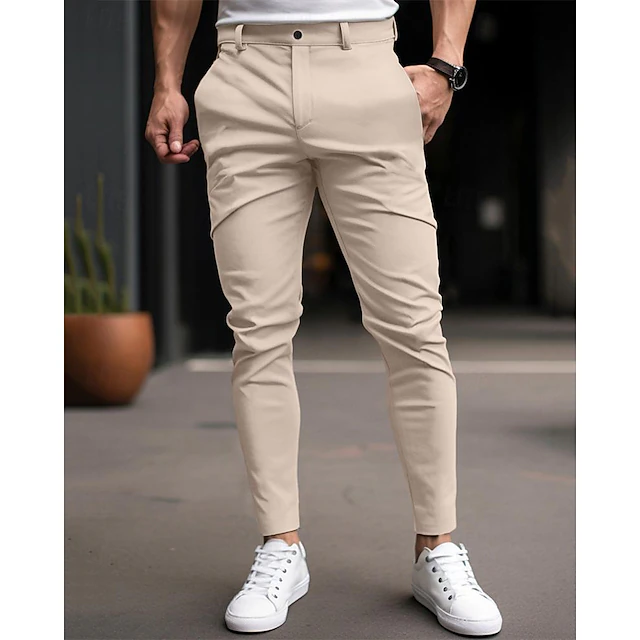 Men's Graduation Trousers Chinos Chino Pants Buttons Pocket Plain Comfort Business Daily Classic Style Black Dark Blue Micro-elastic 6