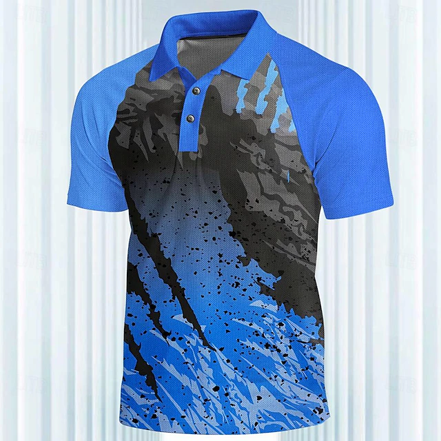 Men's Camo Sports Polo Shirts Golf Shirt Short Sleeve Polo Shirts Collared Shirts Casual Sportswear Vacation Wear 3D Print Buttons Summer Spring Blue4