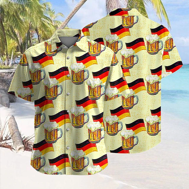 Men's Germany Beer Summer Hawaiian Shirt Aloha Shirt Short Sleeve Hawaiian Casual Resort Outdoor Vacation Street Summer Spring Turndown Print Yellow Blue 7