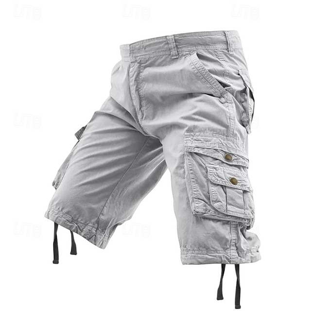  Homens Shorts táticos Capri Cargo Shorts Bermuda Cargo Calção Shorts de Trilha Botões Bolso multi Tecido Vestível Comprimento da panturrilha Ao ar livre Diário Acampar e Caminhar Moda Clássico Preto