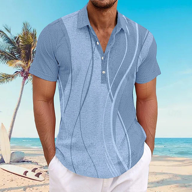 Men's Lines / Waves Geometric Pattern Button Up Shirt Henley Shirt Long Sleeve Hawaiian Resort Outdoor Business / Ceremony / Wedding Casual Summer Spring Fall Turndown Pink Blue Mint Green Gray 7