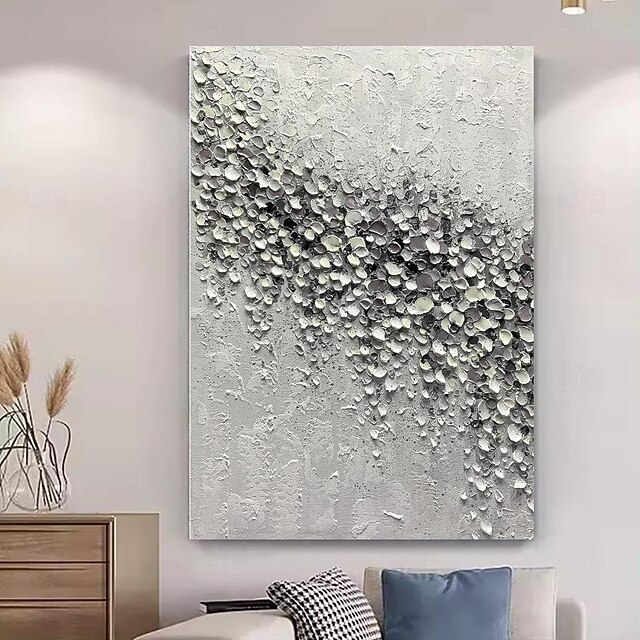 handgemachtes Ölgemälde auf Leinwand, Wandkunst, Dekoration, abstrakt, 3D-Spachtel, schwarz-weißes Blütenblatt für die Inneneinrichtung, gerolltes, rahmenloses, ungedehntes Gemälde