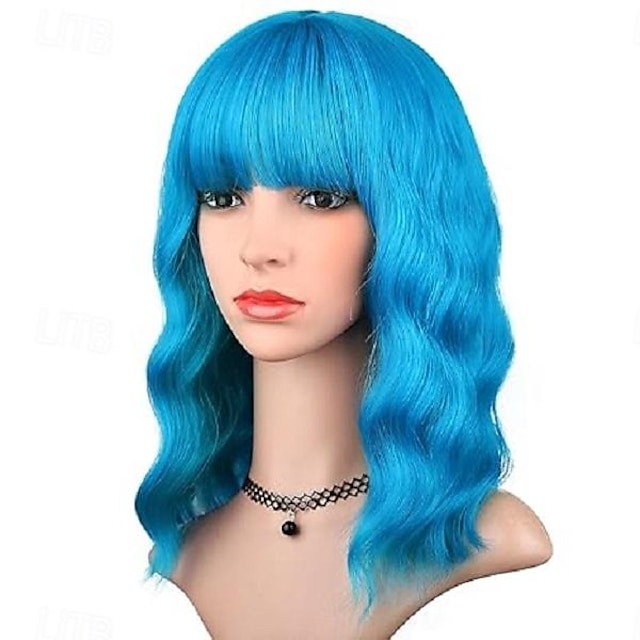  Perruque avec frange pour femmes perruques courtes ondulées et bouclées de 14 pouces perruque de longueur d'épaule perruques de fête cosplay perruques d'Halloween