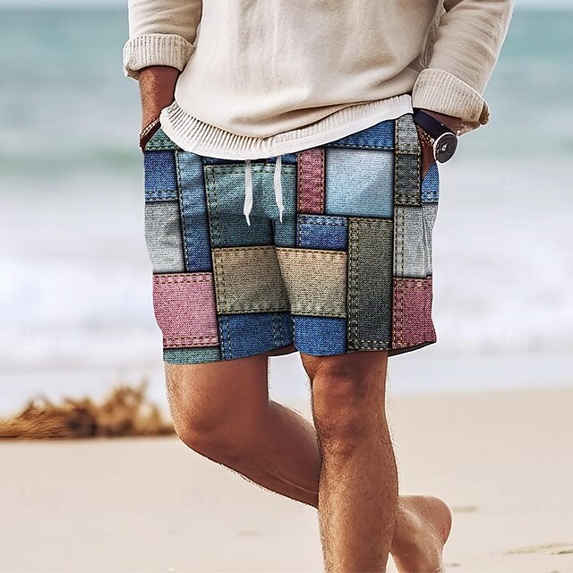 Men's Color Block Grid / Plaid Geometric Pattern Swim Trunks Swim Shorts Board Shorts Mid Waist Hawaiian Casual Holiday Beach Drawstring with Mesh lining Elastic Waist Designer Clothing Apparel4