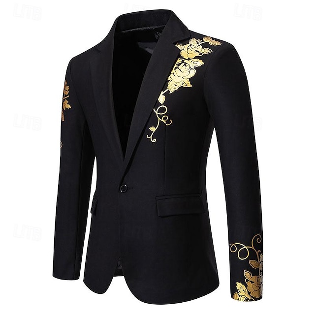  Men's Blazer Business Wedding Party Without Dress Pants Fashion Casual Spring &  Fall Polyester Uniform Cloth Plain Printing Button Casual / Daily Single Breasted Blazer Black White Red Royal Blue