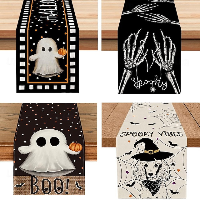  halloween spøgelse linned bordløber festlig fest spisebord dekoration til køkken og restaurant, sofadug