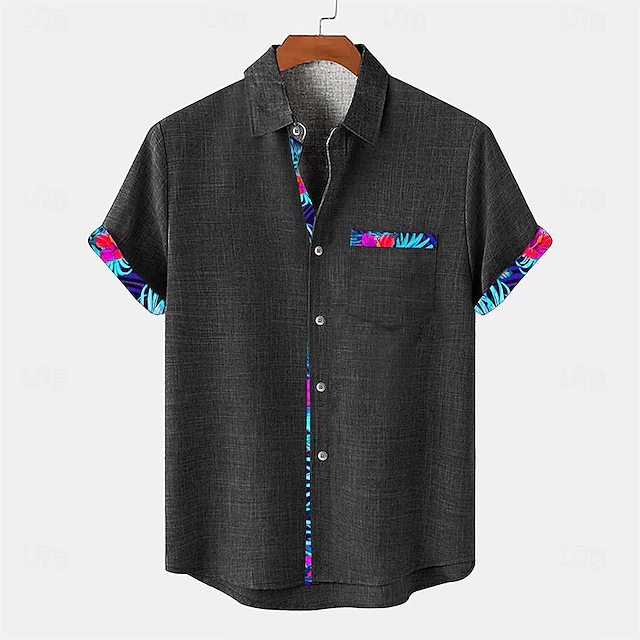 Men's Shirt Linen Shirt Beach Shirt Vacation Holiday Black Blue Green Short Sleeve Turndown Summer Clothing Apparel 6
