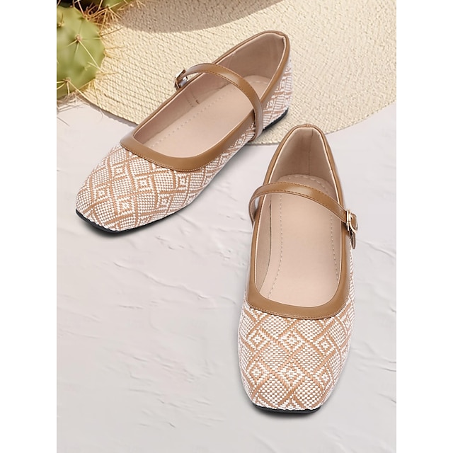  sapatilhas femininas de tecido estampado mary jane - sapatos elegantes de salto baixo com alça ajustável para conforto diário