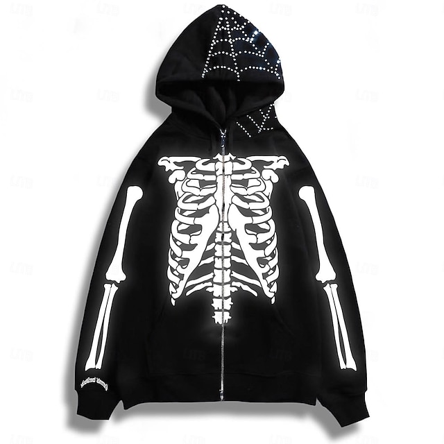  Halloween Skjelett Kranium Hattetrøje Ytterklær Hettegenser med glidelås Hodeskaller Til Herre Dame Voksne Halloween Karneval 3D-utskrift Fest Fritid / hverdag