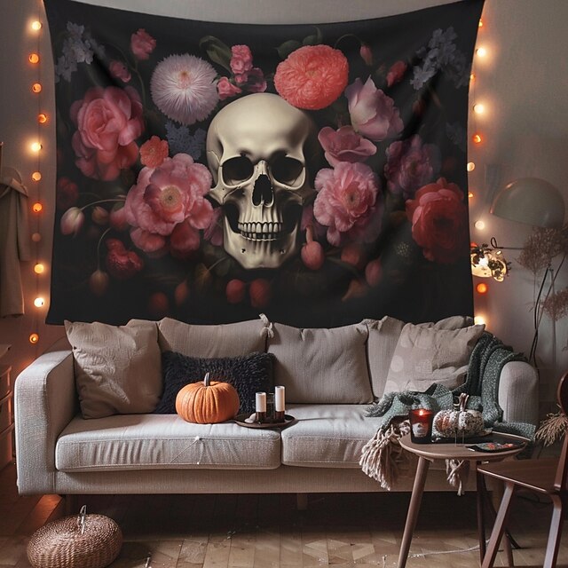 Pink Halloween Decorations Skll Hanging Tapestry Wall Art Large Tapestry Mural Decor Photograph Backdrop Blanket Curtain Home Bedroom Living Room Decoration Crow 7