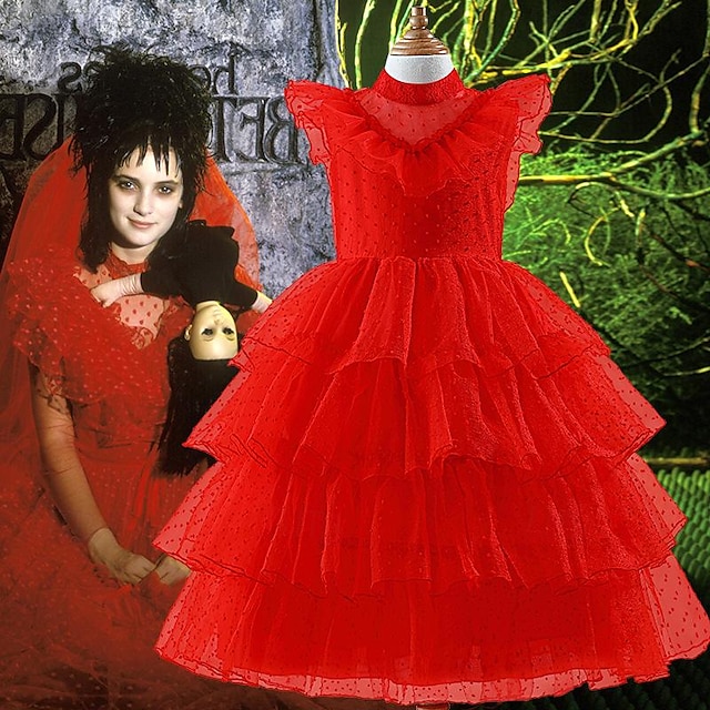  Beetlejuice Geist Kleid Kostüm Tüllkleider Cosplay Film Cosplay for Mädchen Kinder Karneval Leistung Party