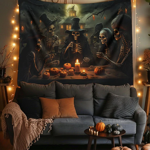 Halloween Decorations Skull Skeleton Hanging Tapestry Wall Art Large Tapestry Mural Decor Photograph Backdrop Blanket Curtain Home Bedroom Living Room 21