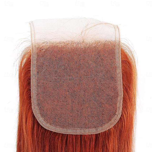 Ginger Straight Human Hair Weaving Colored Hair 3 Bundles With 4*4