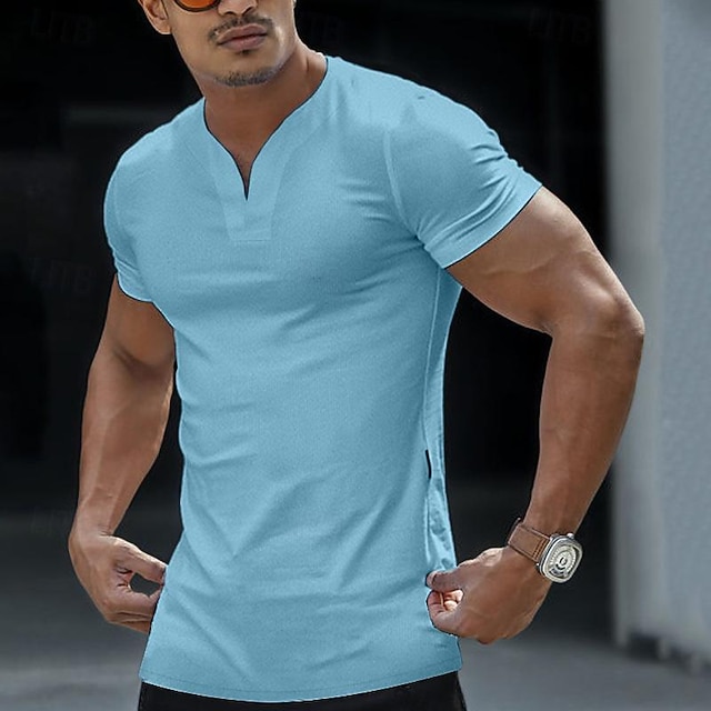  Bărbați Tricou Tee Top Manșon scurt În V Vară Simplu Sport Modă Ușor Decolteu în V Vacanță Casual Concediu Albastru Deschis Negru Alb Top tricou pentru bărbați