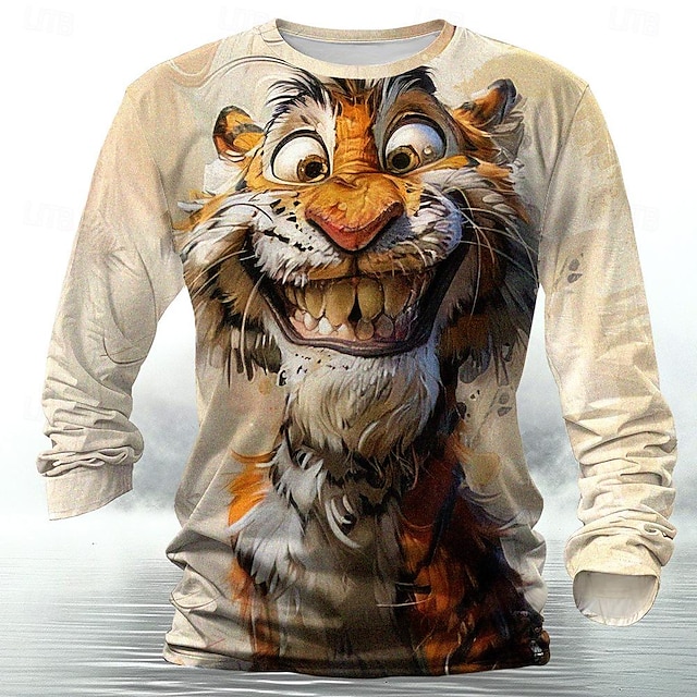  Bărbați Tigru Tricou Cămașă Henley Manșon Lung Tricou Tipărire 3D Stil Nautic Cămașă Designer Retro / vintage Stradă Casual Zilnic verde 1# Albastru piscină Mov Vară Primăvară Toamnă Îmbrăcăminte S M