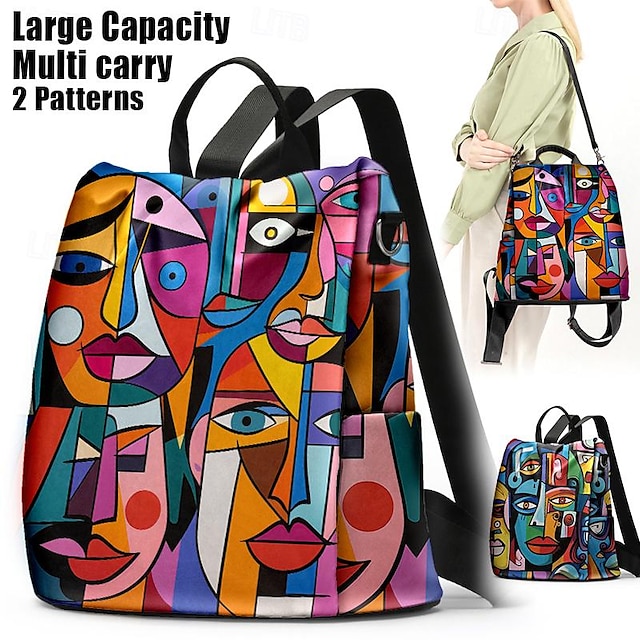  Large Capacity Colorful Abstract Art Print Multi-Carry Backpack - Durable and Spacious School Bag with Adjustable Straps, Available in Two Patterns