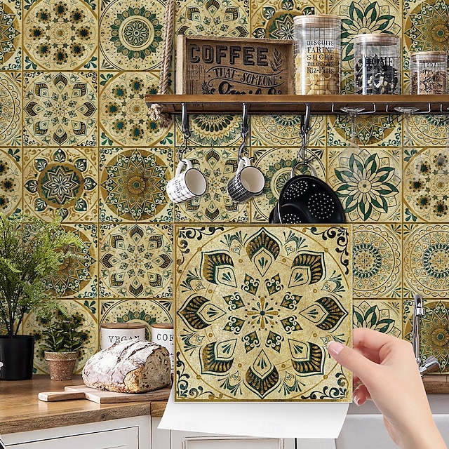  24 adesivi per piastrelle in stile marocchino, decalcomanie murali in PVC con pellicola di cristallo ispessita, impermeabili &Decorazione murale in piastrelle retrò, antiolio e rimovibili, per bagno,
