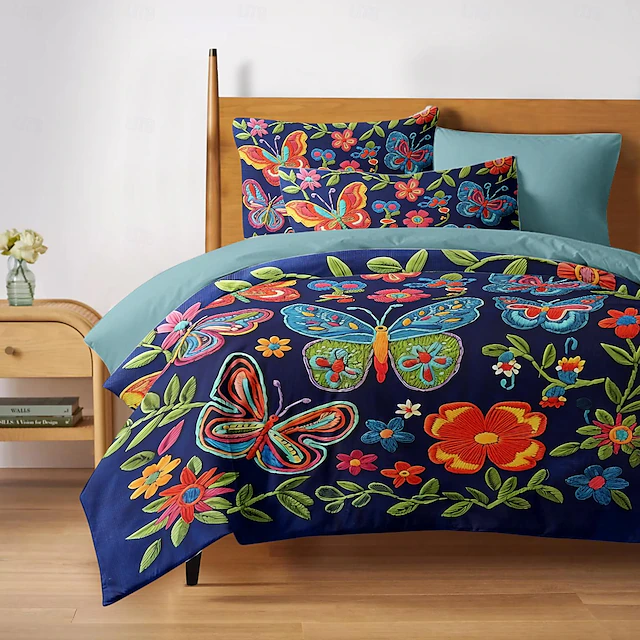 Vintage Butterfly Pattern Duvet Cover Set Set Soft 3-Piece Luxury Cotton Bedding Set Home Decor Gift King Queen Duvet Cover 49