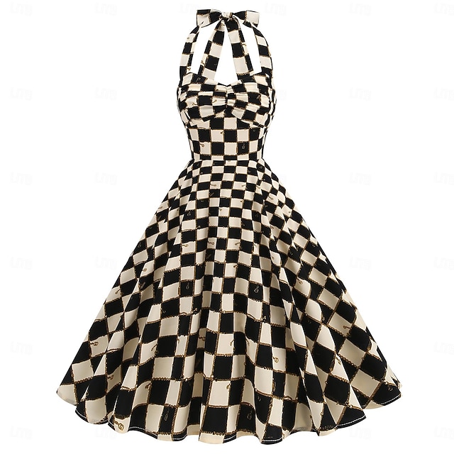  Retro / vintage 1950 rockabilly Lungime Genunchi Rochie leagăn Rochie Flare Ştreang Floral Plisat Linia -A Costume de fancy Pentru femei Carnaval Vacanță Casul / Zilnic Petrecere cu tematică retro