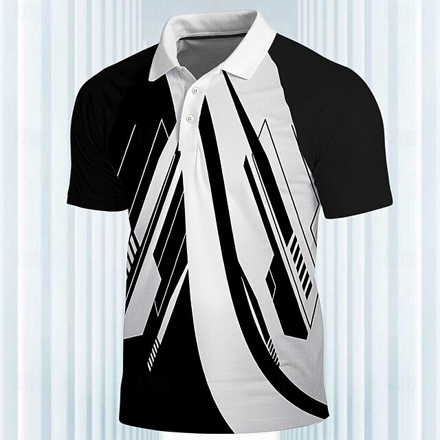 Men's Striped Sports Polo Shirts Golf Shirt Short Sleeve Polo Shirts Collared Shirts Casual Sportswear Vacation Wear 3D Print Buttons Summer Spring Black4