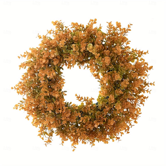  guirlanda de outono com eucalipto artificial e flores - guirlanda de folhas verdes falsas para porta da frente, parede, celebração do festival, lareira, janela, decoração de festa
