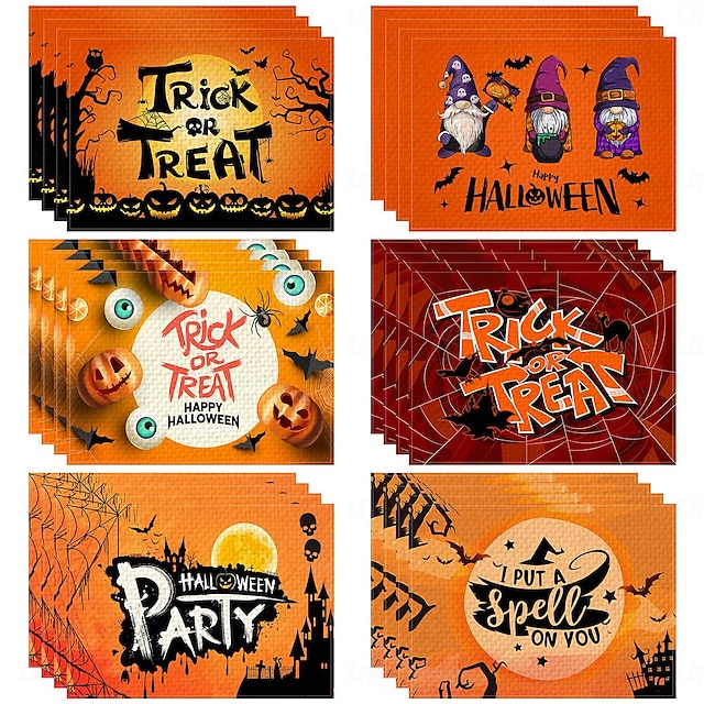  manteles individuales de Halloween - diseño espeluznante y festivo - duraderos y fáciles de limpiar - perfectos para fiestas de Halloween y decoración de mesas de temporada - ideales para mesas de