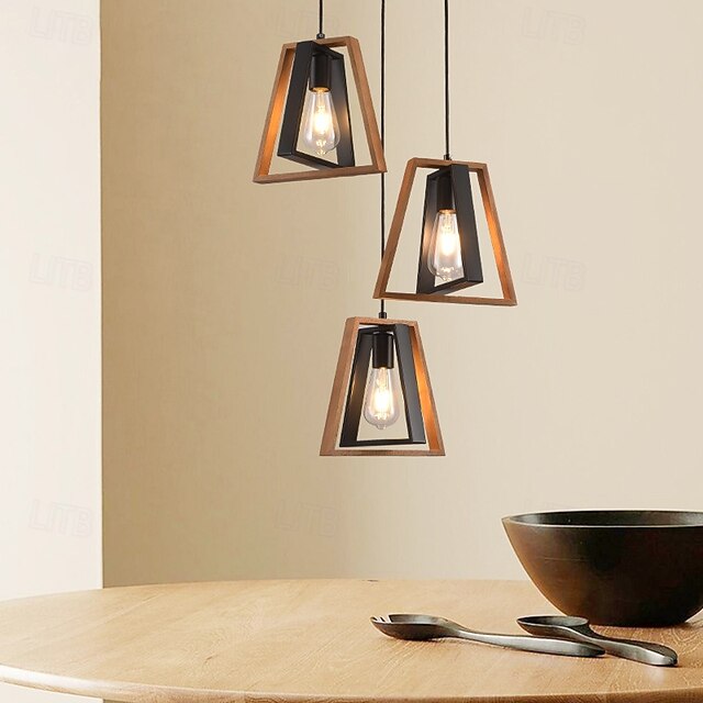  lampada a sospensione a led bianco caldo 24 cm 1 luce e26/e27 fattoria vintage illuminazione a sospensione regolabile per isola cucina lampada a sospensione rustica verniciata nera e legno per sala da