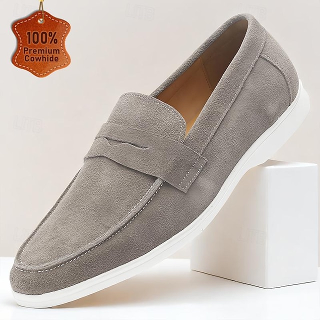  mocassins en daim gris pour hommes - chaussures habillées à enfiler en peau de vache de qualité supérieure pour une tenue formelle et décontractée