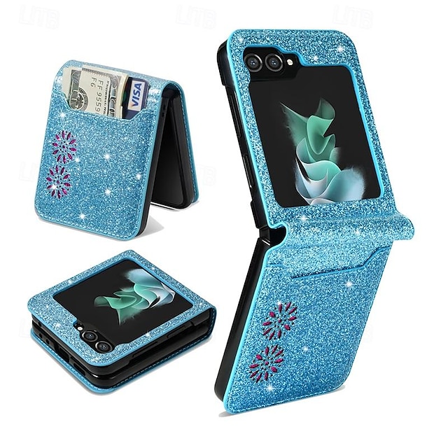 teléfono Funda Para Samsung galaxia Z Flip 7 Z Flip 6 Z Flip 5 Z Flip 4 Z Flip 3 Gire la tapa Brillo ostentoso brillante Ranura para tarjetas Antigolpes Retro Cielo ordenador personal Cuero de PU