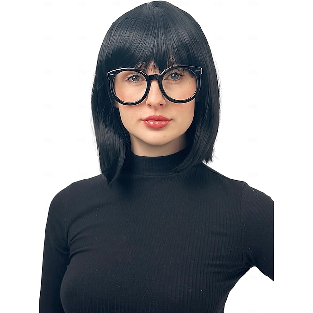  Incredibile parrucca Edna Mode parrucca bob nera con frangia parrucca degli anni '20 costume parrucche flapper 1920 per donne - parrucca ragazza costume cosplay per donne parrucche di Halloween