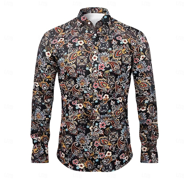  Bărbați Floral Imprimeu Paisley Cămașă Cămașă Boho Manșon Lung Sport Modă Șic Stradă În aer liber Zilnic Toamna iarna Răsfrânt Imprimeu Buton în jos Negru Roșu-aprins Mov Trifoi