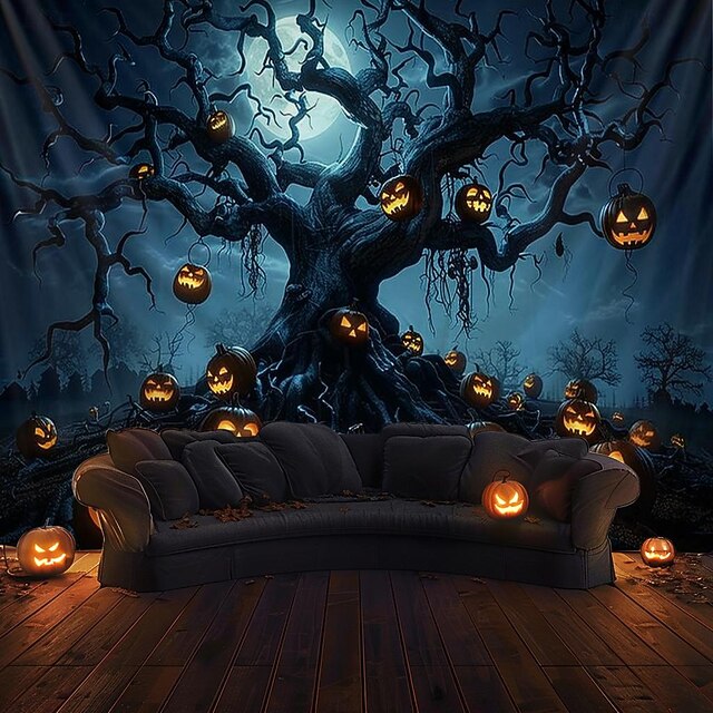 Halloween Decorations Hanging Tapestry Jack O Lantern Pumpkin Tree Wall Art Large Tapestry Mural Decor Photograph Backdrop Blanket Curtain Home Bedroom Living Room 21